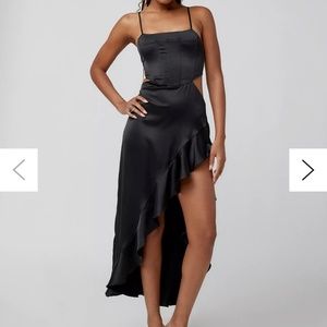 Black Satin Jaded Flamenco Dress